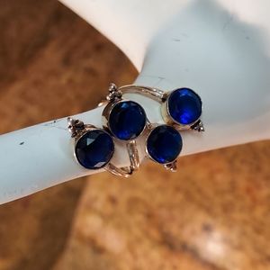 Silver Sapphire adjustable ring,set at size 7.